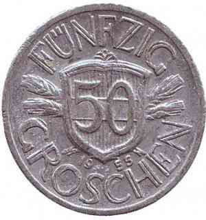 Монета 50 грошей. 1955 год, Австрия.(Г) Полтава