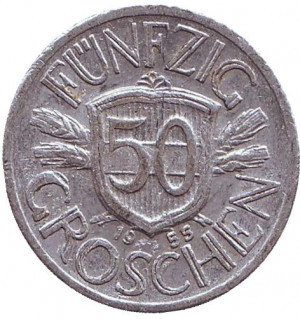 Монета 50 грошів. 1955 рік, Австрія.(Г) Полтава - фото 1