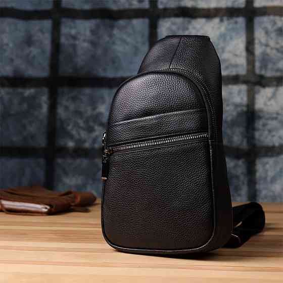 Чоловіча сумка через плече з натуральної шкіри Чорний (Vintage) Київ