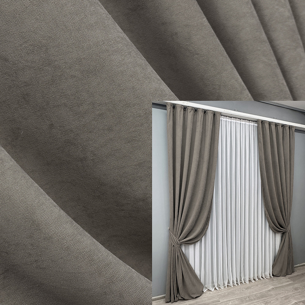 Комплект готових штор VR-Textil Мікровелюр Petek YL № 1710ш Сіро-коричневий 100х270 см 2 шт (31-0061) Київ - фото 1