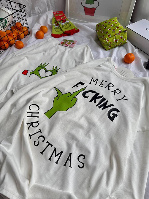 Унісекс новорічна стильна футболка з принтом бавовна Одеса - фото 7