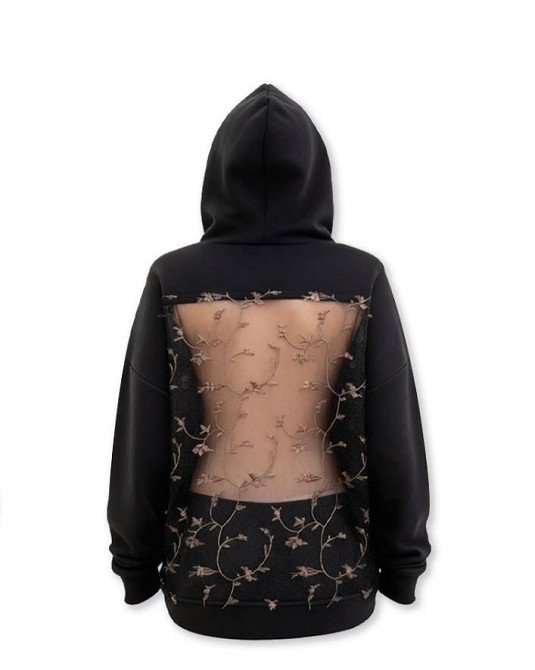 Женский оверсайз зип-худи с прозрачной спиной в цветы трехнить на флисе + сетка Одесса - изображение 1