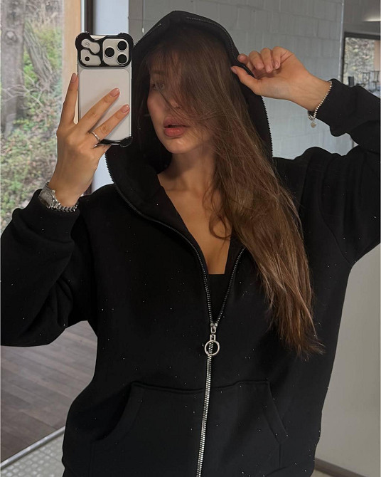 Жіноча стильна повсякденна зіп-худі зі стразами тринитка на флісі Одеса - фото 1