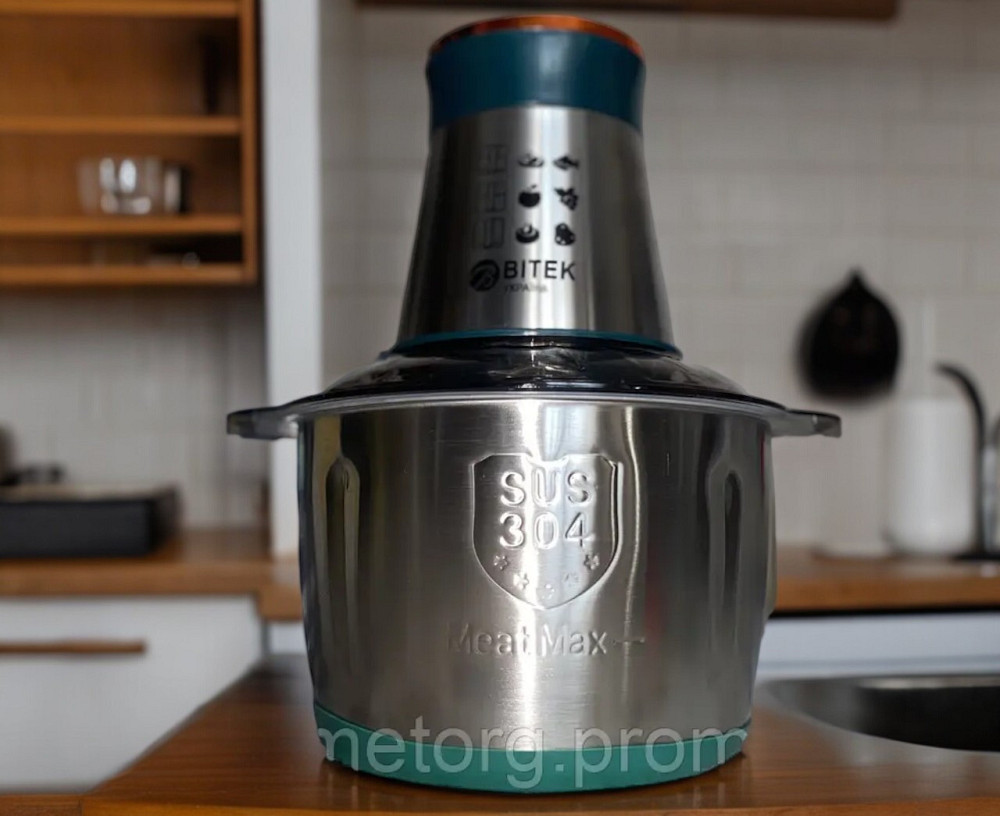 Електричний подрібнювач BITEK BT-7019, потужність 1000 Вт, 2 швидкості, чаша 2 л, метал. Одеса - фото 10