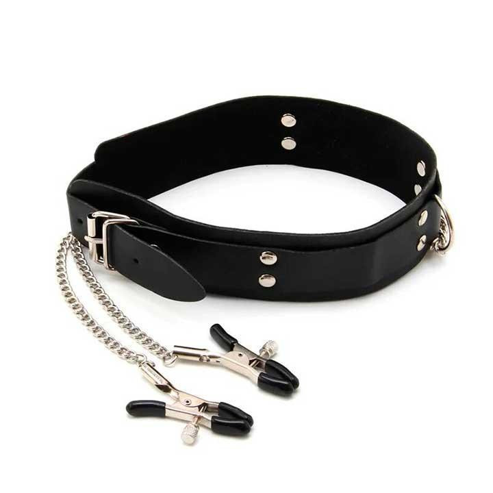 БДСМ ошейник с зажимами для сосков - Черный – Садо-мазо Винница - изображение 4