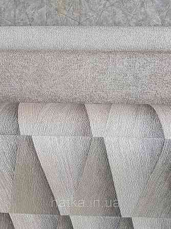 Шпалери вінілові на флізелін Rasch Composition 0,53х10 геометрія смуги фігури бежеві, сірі металік 3д Київ