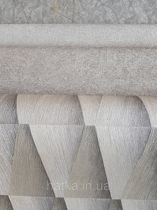 Шпалери вінілові на флізелін Rasch Composition 0,53х10 геометрія смуги фігури бежеві, сірі металік 3д Київ - фото 2