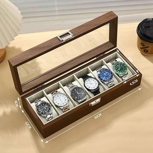 Шкатулка для хранения часов органайзер на 6 отделений деревянная с прозрачным окном,футляр органайзер для наручных часов Каменец-Подольский - изображение 4
