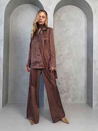 Женский стильный свободного кроя костюм из шелка сатина Шоколад 2 Одесса