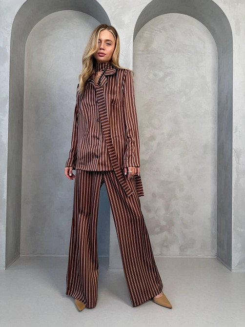 Жіночий стильний вільного крою костюм із шовку сатину Шоколад 2 Одеса - фото 5