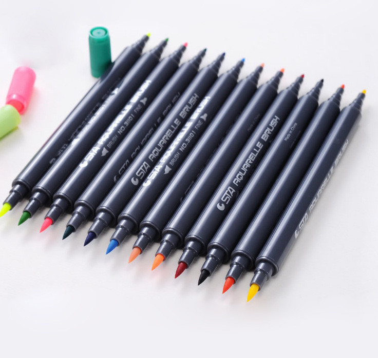 Набор двусторонних акварельных маркеров на водной основе STA 24 цвета, маркеры для скетчинга и рисования Каменец-Подольский - изображение 4