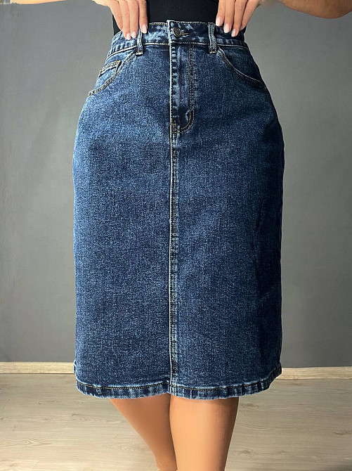 Спідниця джинсова Vanver 8251 середньої довжини з розрізом великі розміри синя, синій, З6, 36, 98 см, 120 см Київ - фото 8