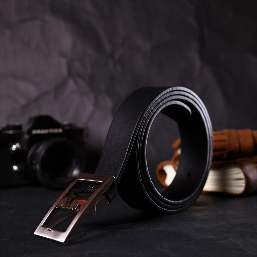 Шкіряний брючний ремінь для чоловіків з квадратною пряжкою GRANDE PELLE 11678 Чорний Київ - фото 3