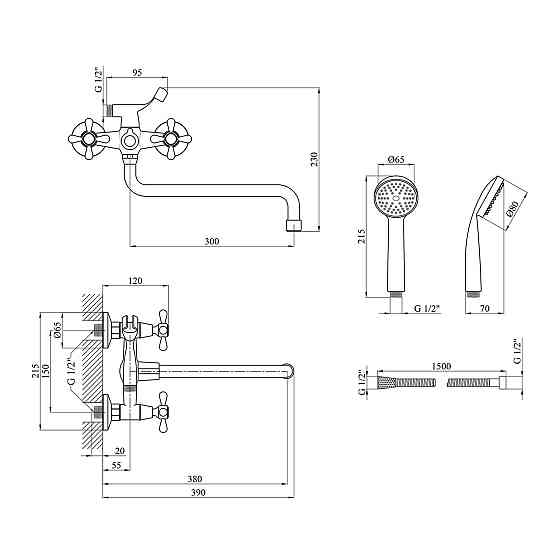Змішувач для ванни Agua Toledo - C072 з душовим гарнітуром, хром Київ