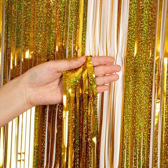 Шторка для фотозоны дождик с голограммой 3 м на 1 м золотистый Киев