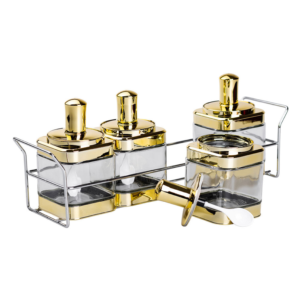 Yiwu Набір банок для сипучих продуктів 4 штуки 350 мл скляні на металевій підставці HP-1336 Коломыя - изображение 4