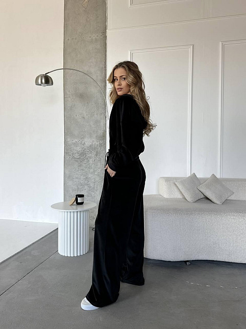 Жіночий повсякденний костюм-двійка: кофта та штани велюр Чорний, 42/44 Одеса - фото 3