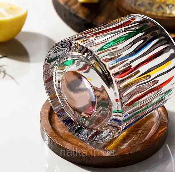 Склянка-доф "Льодяні стріли" з дерев'яною підставкою 275 мл КРУТИТЬСЯ прозорий для дому та ресторану Київ