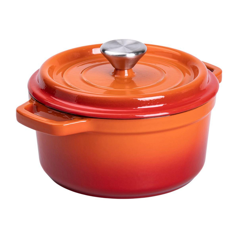 Каструля чавунна емальована 2 л з кришкою Ø20 см Помаранчева HP-1-2O Київ - фото 2