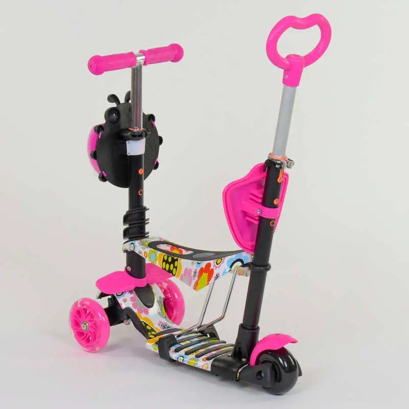 Самокат біговів триколісний Best Scooter з сидінням батьківською ручкою підсвічуванням коліс Рожевий абстракція (74230) Чернігів - фото 5