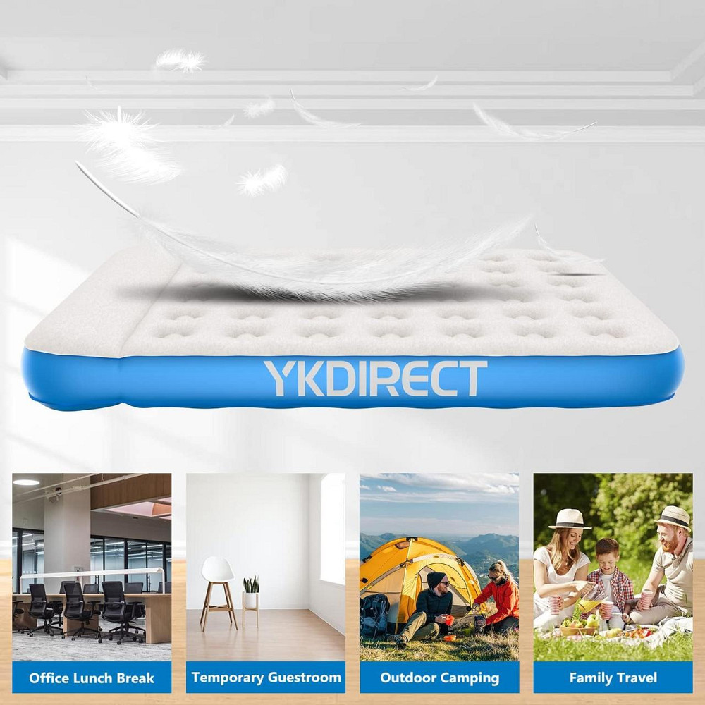 Надувной двухместный матрас YKDIRECT AB100 синий велюровый 203×152×22 см с подушкой PVC водонепроницаемый для Киев - изображение 9