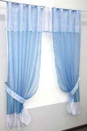 Кухонный комплект (270х170см) шторки с ламбрекеном и подхватами цвет голубой с белым 00к 59-606 Киев
