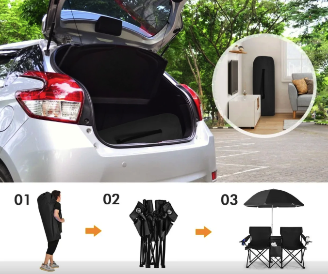 Комплект розкладних стільців Costway Parma з парасолькою чорний Киев - изображение 3