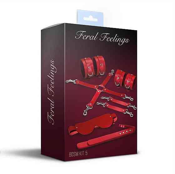 Набір Feral Feelings BDSM Kit 5 Red, наручники, поножі, хрестовина, маска, падл Sex Aura Київ