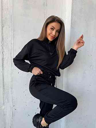 Жіночий повсякденний костюм-двійка: кофта та штани двохнитка-петля Чорний, 44 Одеса