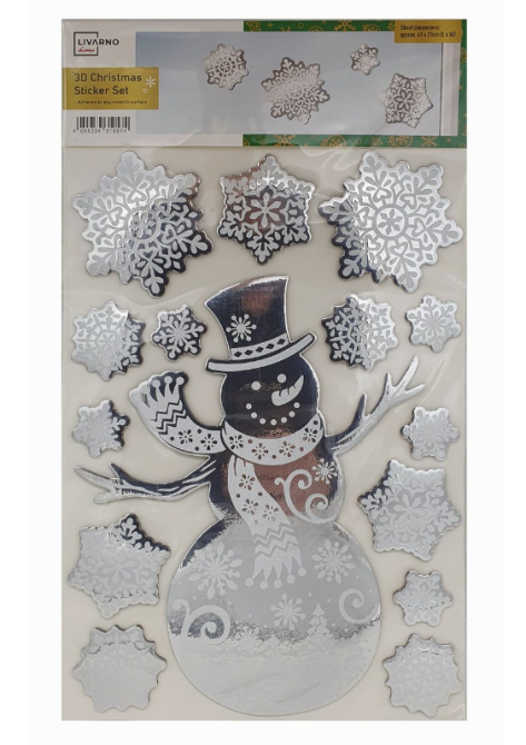 Новогодняя наклейка Снеговик со снежинками Livarno Home 29 на 41 см серебристый Киев - изображение 3