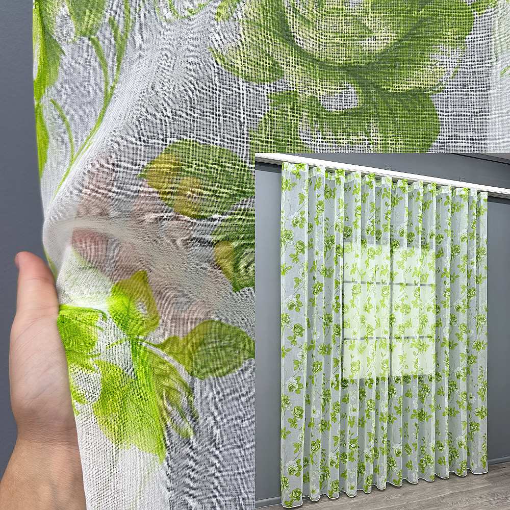 Тюль VR-Textil 1264т Flora Батист Білий з салатовим 400х270 см (42-1382) Київ - фото 9