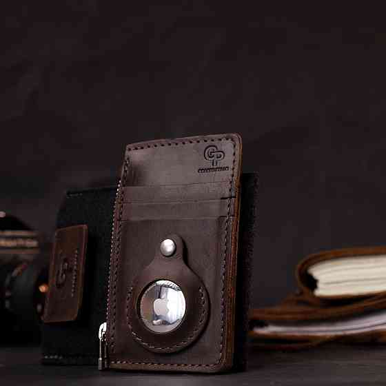 Оригинальный картхолдер с держателем для Apple AirTag из натуральной кожи Коричневый (GRANDE PELLE) Киев