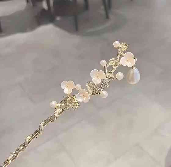 Шпилька для волос с цветами и жемчугом, декоративная палочка для прически 18 см Киев