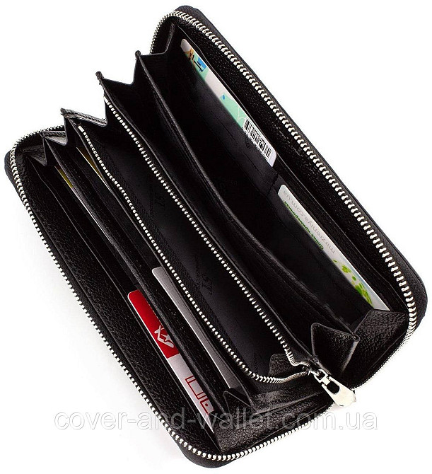 Большой кожаный кошелек клатч на много карточек черного цвета ST Leather Киев - изображение 4