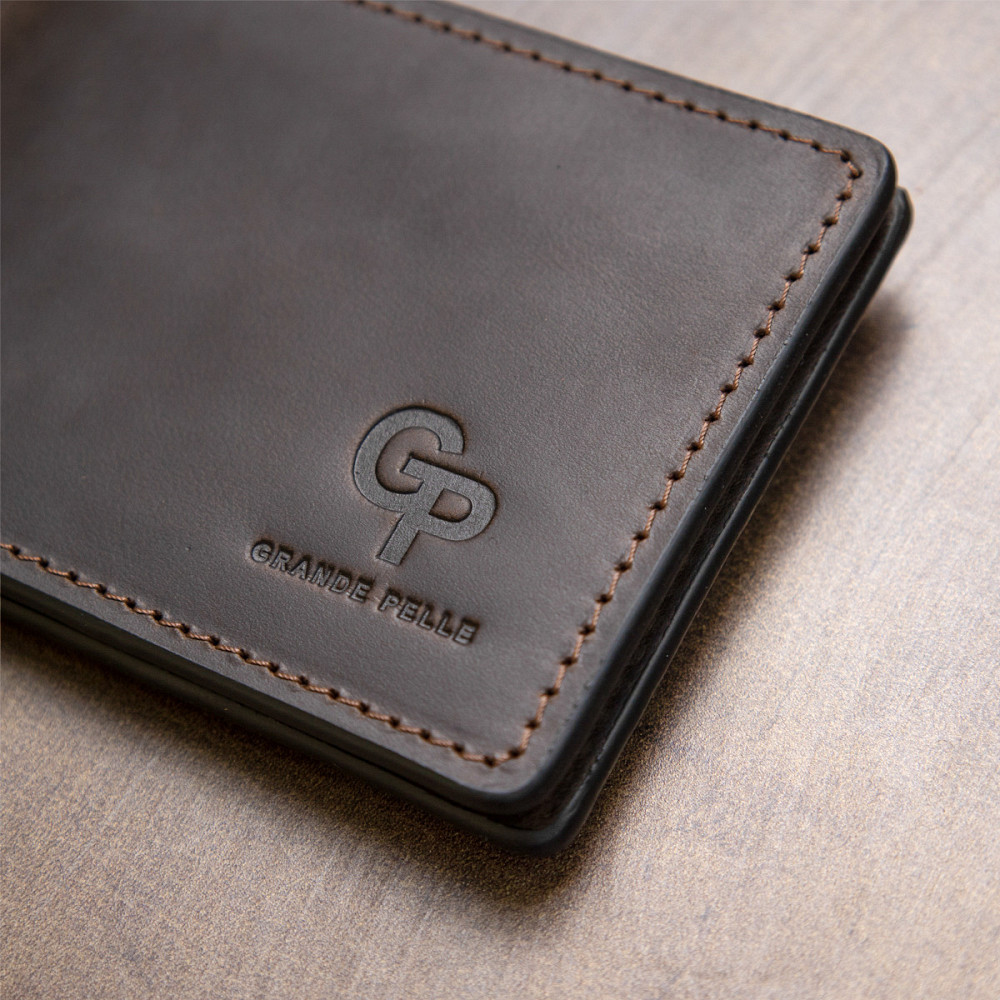 Вінтажний шкіряний затиск для грошей Коричневий (GRANDE PELLE) Київ - фото 3