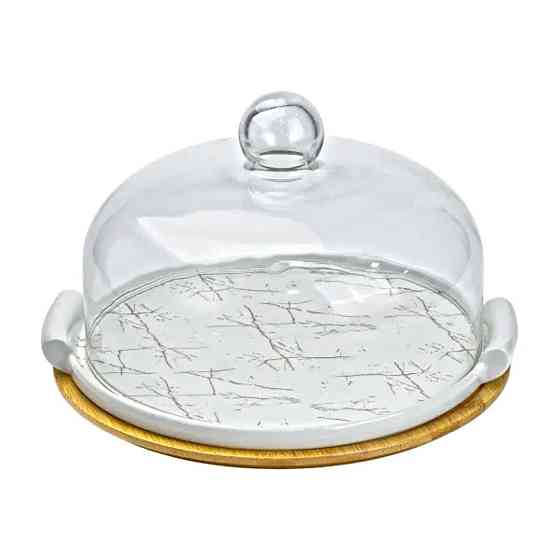 Тортовница фарфоровая со стеклянной крышкой 29 см HP1204 Киев