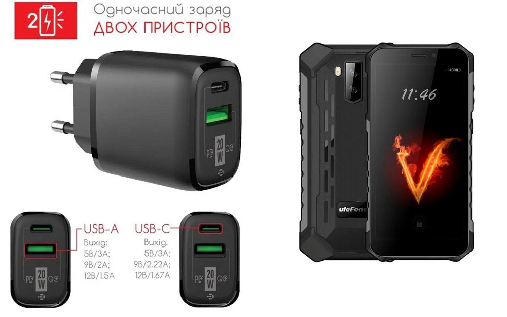 Сетевое зарядное устройство для Ulefone Armor X3, 20W 3A, Quick Charge 3.0 Киев - изображение 1