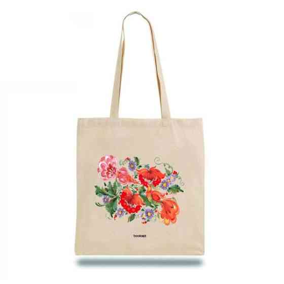 Екошопер BookOpt BK4002 Петриківський розпис Червоні квіти бежевий Луцк