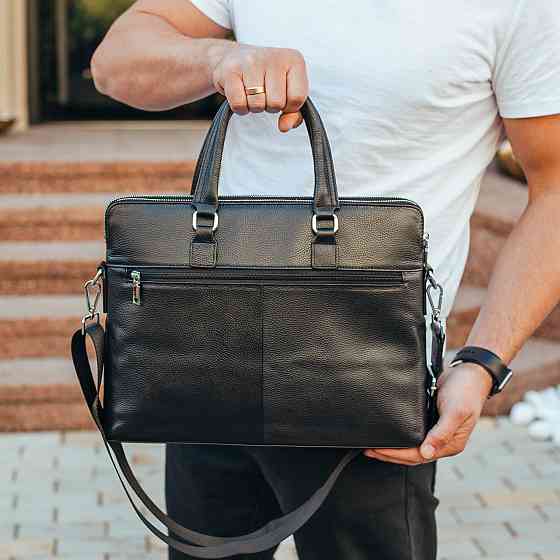 Кожаная мужская деловая сумка-портфель черная Tiding Bag 30987 Каменское