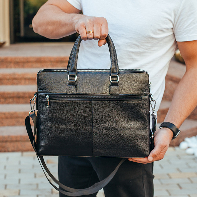 Шкіряна чоловіча ділова сумка-портфель чорна Tiding Bag 30987 Кам'янське - фото 6