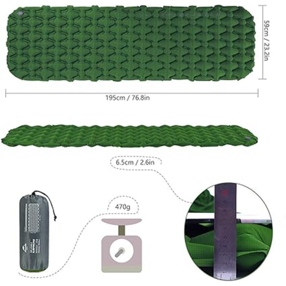Килимок надувний Naturehike FC-10 NH19Z001-P, 65 мм, зелений Київ