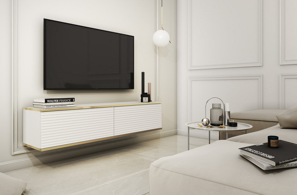 Тумба під телевізор навісна Perfect Home Оро / Oro 2-дверна RTV135 MDF Білий (PFH-091354) Дніпро - фото 1