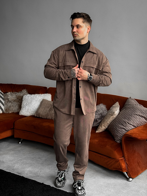 Чоловічий костюм Casual сорочка і штани Оверсайз замш котон весна/осінь SANE коричневий Одеса - фото 9