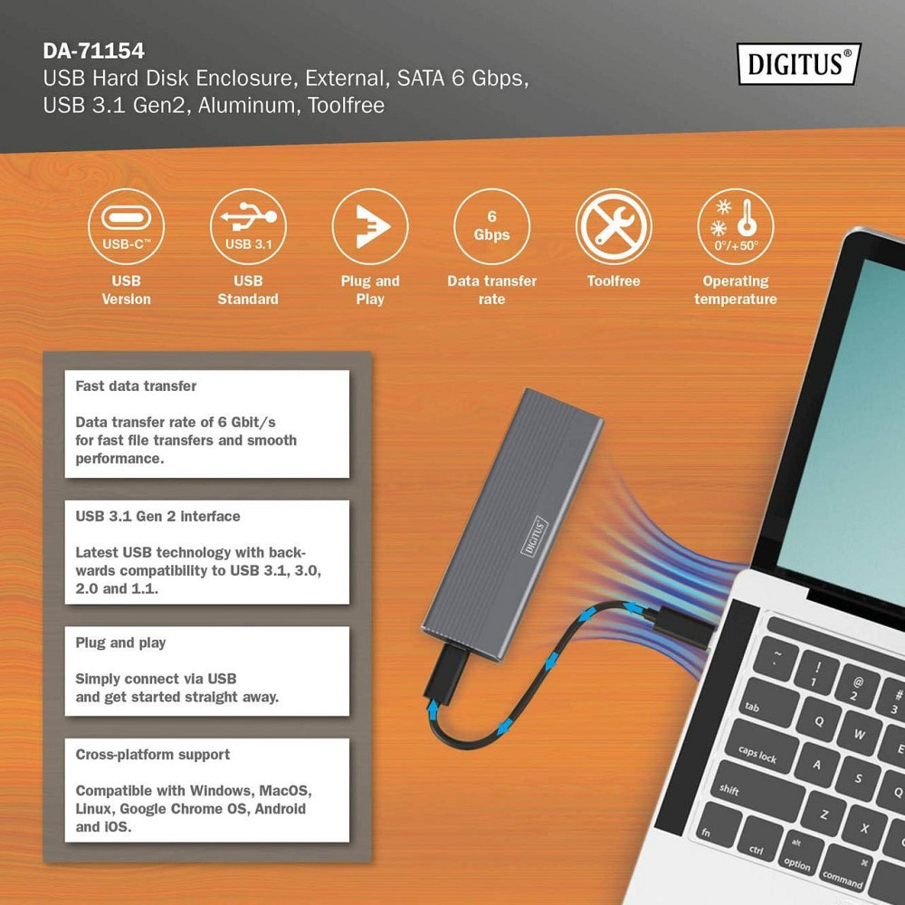 Корпус для M.2 SSD Digitus DA-71154 серый USB 3.1 Gen2 Type-C 6Gbps SATA B-Key 2230/2242/2260/2280 tool-free Киев - изображение 5