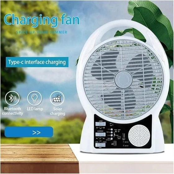 Вентилятор на сонячній батареї N288 8" + 2 LED лампи, радіо (2 швидкості) 6Вт Bluetooth USB 3.2V 5500 мАг Київ