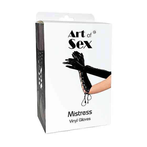 Лаковані рукавички зі шнурівкою Art of Sex - Mistress, чорні з ефектом голограми, розмір S Sex Aura Київ