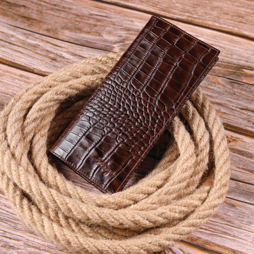 Цікавий вертикальний гаманець із натуральної фактурної шкіри KARYA 21434 Коричневий Київ - фото 9