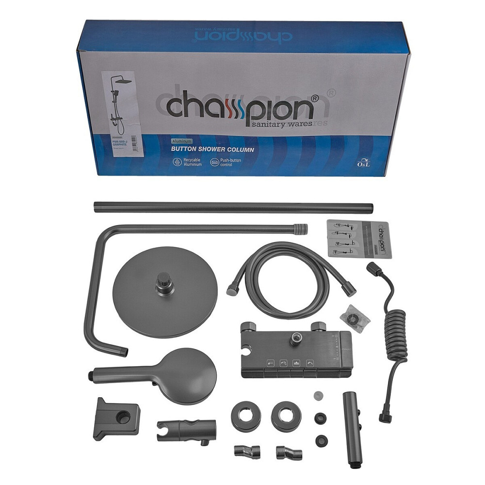 Душова колонна Champion PBD-009-J GRAPHITE з кнопковим змішувачем, алюміній, 4" Харків - фото 7