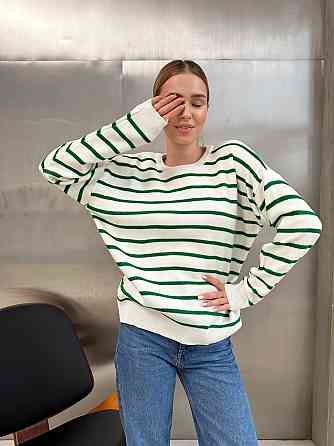 Жіночий базовий смугастий светр оверсайз шерсть 70% акрил 30% Білий 2 Одеса