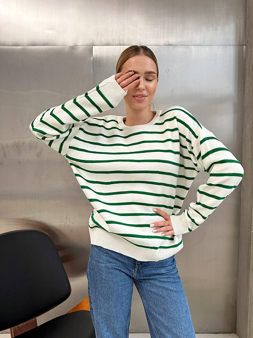 Жіночий базовий смугастий светр оверсайз шерсть 70% акрил 30% Білий 2 Одеса - фото 3